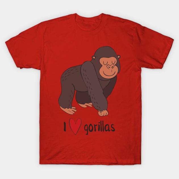 I Love Gorillas Awesome Cute Gorilla Love Heart Design T-Shirt by Dreamy Panda Designs